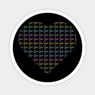 Heart with Loves in Rainbow Pastels - Black Magnet